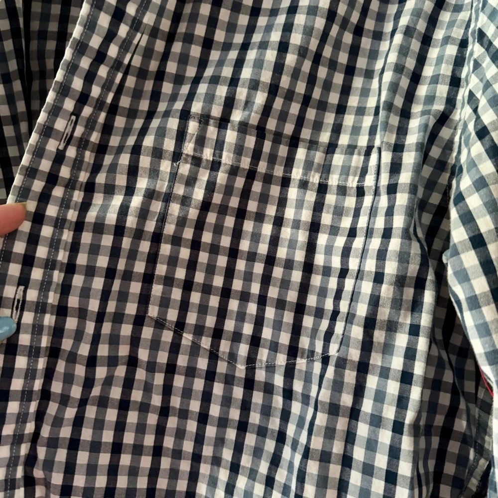 J. Crew Button Down Shirt Men’s Large Blue White Checkered Plaid Dress Casual